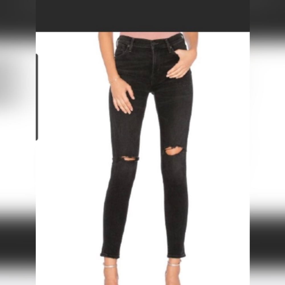 Citizens of Humanity Rocket High Rise skinny stretch black distressed jeans 25